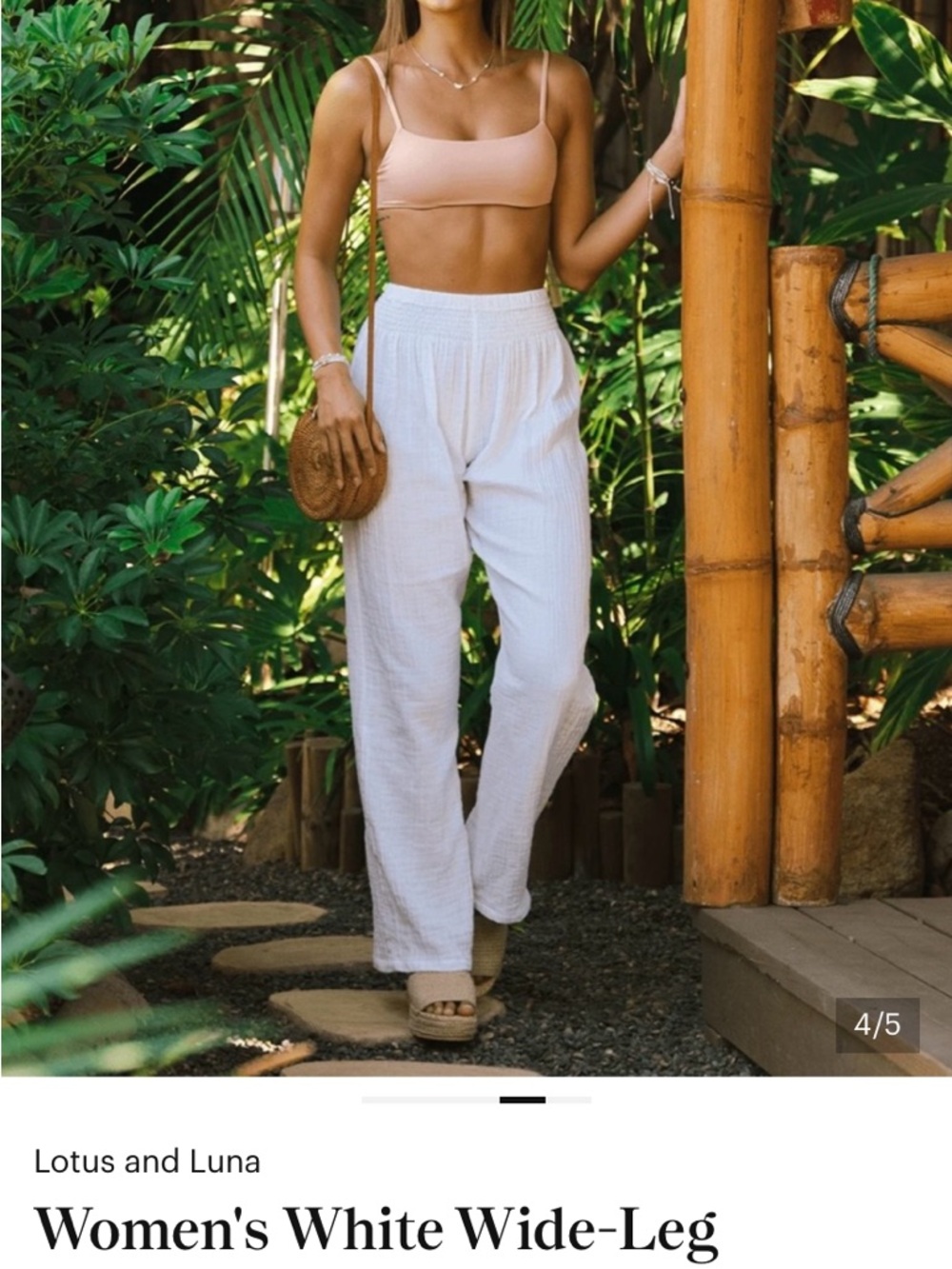 Lotus and Luna Gauzey Cotton White Wide-Leg  Pants
